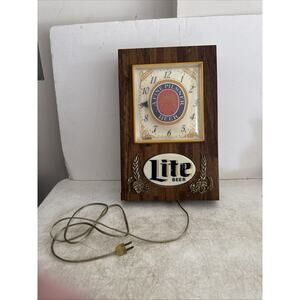 VTG Miller Lite Beer Wooden Clock A Fine Pilsner Beer Needs Repair